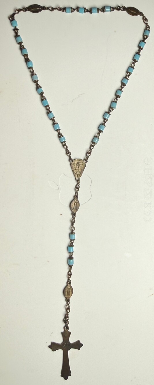 Vintage Italian Fatima Mini 5 Decade Rosary Blue Glass Medals ROMA 11in